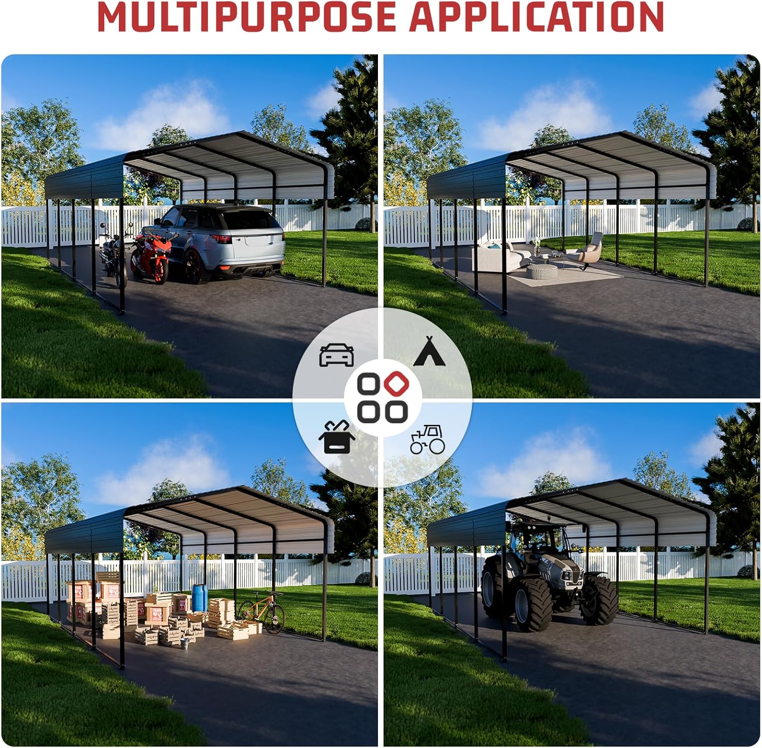 Metal Carport 10 x 15 FT with Heavy Duty Frame & Galvanized Steel Roof, Metal Car Garage, Sturdy Canopy Shelter for Car, Truck, Pickup, SUV, Tractor, and Boat