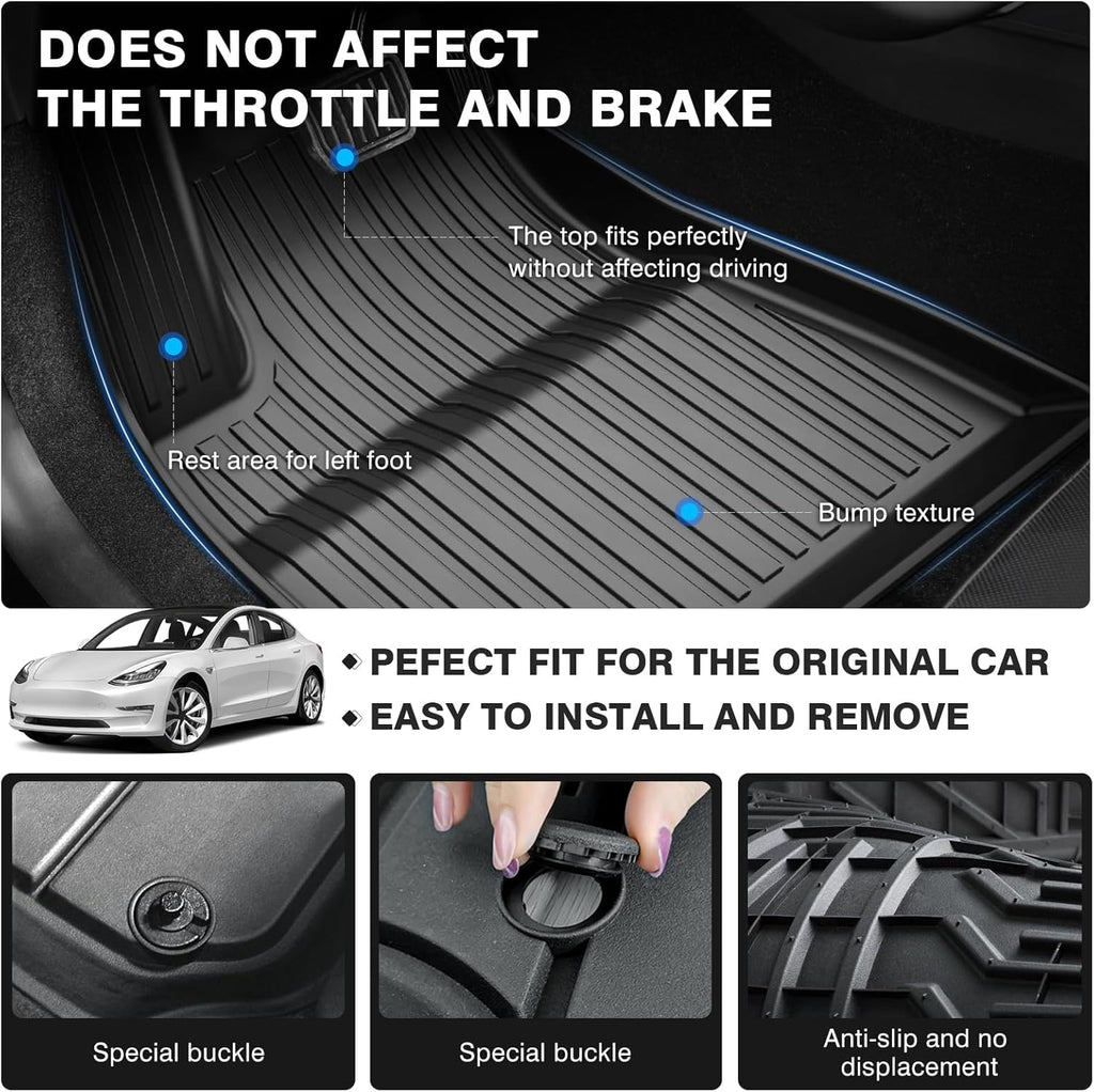 Powerty Floor Mats for 2024 2025 Tesla Model 3 Highland Accessories 1st & 2nd Row Liner Set All Weather TPE 3D Car Mats All-Weather Floor Liners