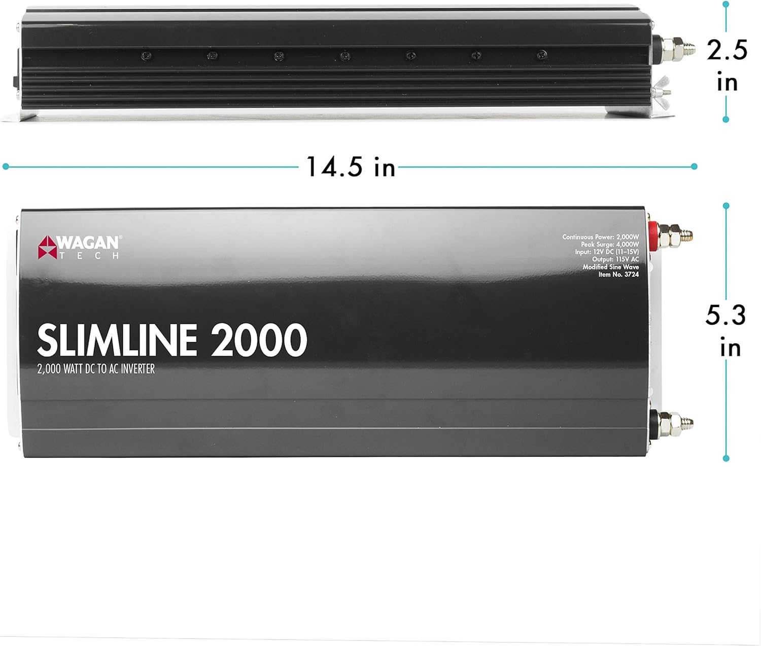Wagan EL3724 2000W Slim Line AC to DC Power Inverter 2000W TrueRated Continuous 4500W Surge Power DC 12V to AC 110V Power Inverter with 3 AC Outlets and 2A USB Charging Port