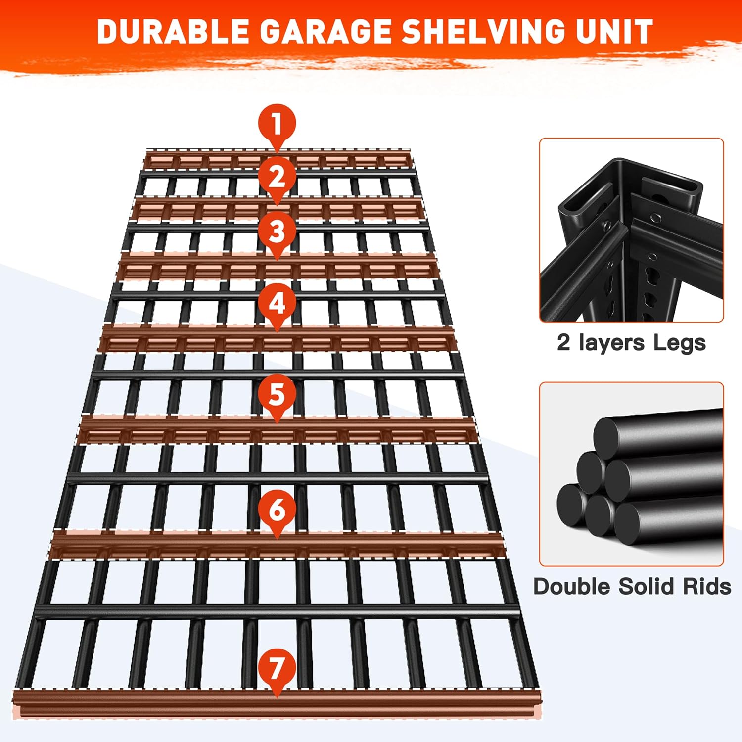 REIBII 48.2''W Garage Shelving Heavy Duty Metal Shelving 3000LBS Storage Shelves Adjustable Metal Shelves Industrial Garage Shelf for Warehouse Basement, 2 Pack