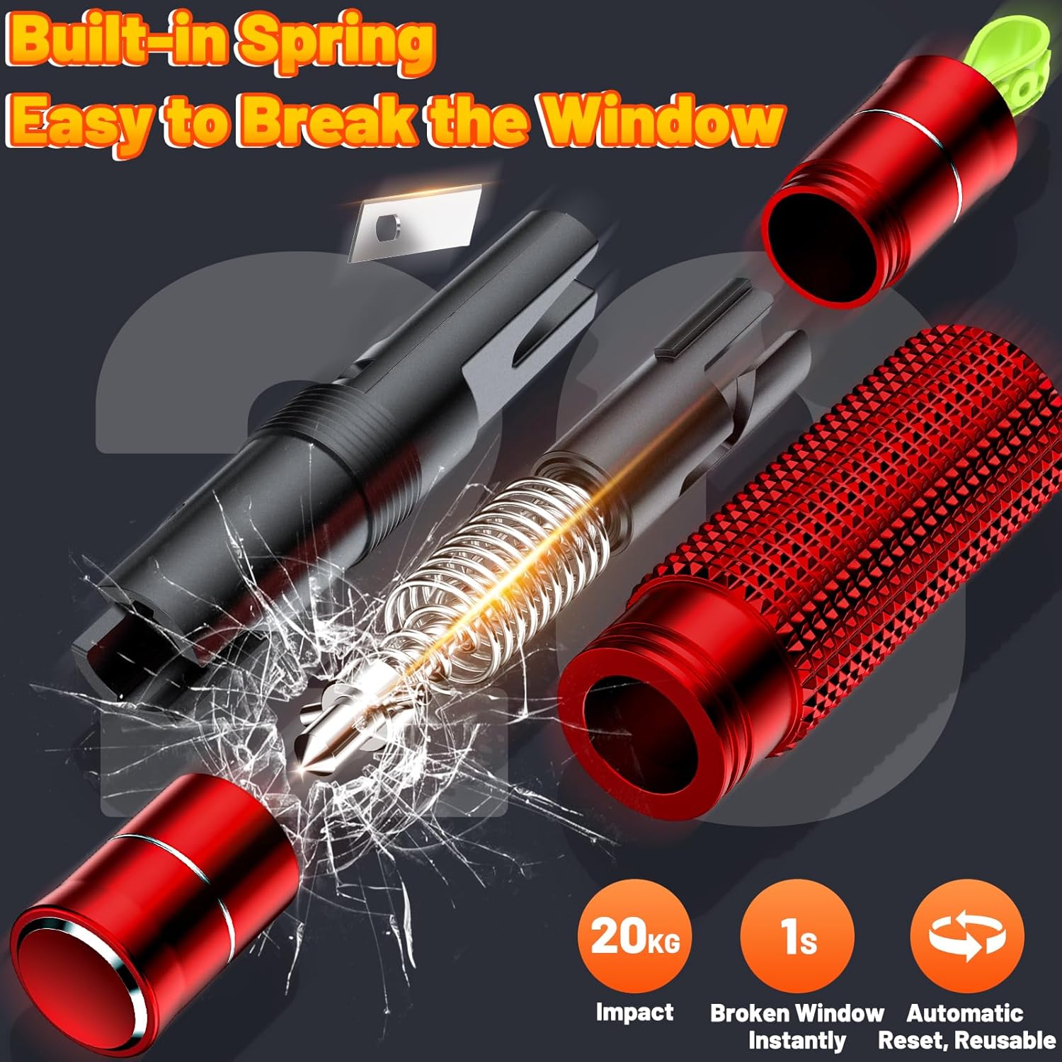 Safety Hammer - Safe Hammer Glass Breaker Under Water, Upgraded Antiskid, Car Hammer Seatbelt Cutter Car Window Breaker Emergency Escape Tool, Safe Hammer Glass Breaker for New Cars (2PCS Red)