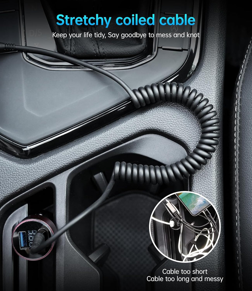 USB C to C Cable 100W 3FT for Car, Coiled USB C Cable Fast Charging for iPhone 16, Short USB Type C Cable for iPhone 15/Pro Max/Plus/Samsung Galaxy S23, Compatible All Type C Devices -Black