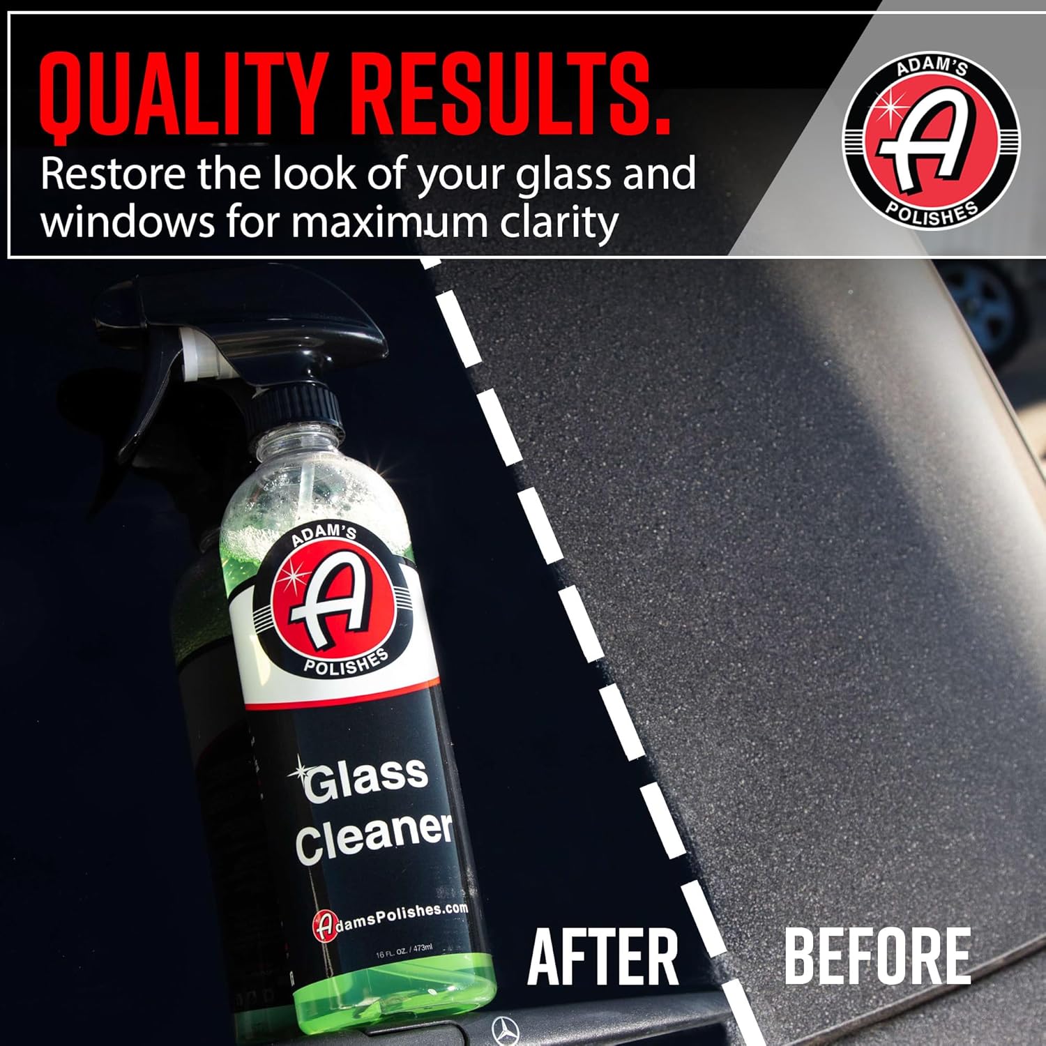 Adam's Polishes Glass Cleaner - Steak Free Car Wash Window Cleaner, All-Natural Streak Free Formula For Car Cleaning, Safe On Tinted & Non-Tinted Glass, Won't Strip Car Wax or Coating