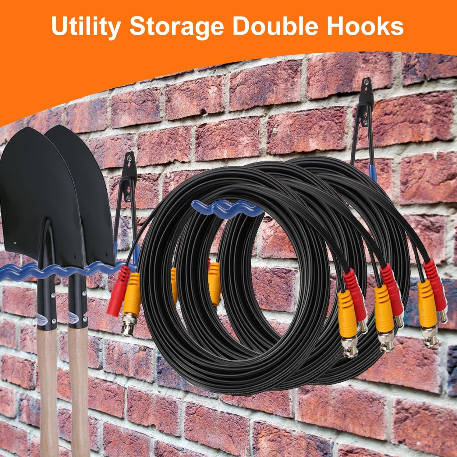 Wall Mounted Garage Hooks Tool Organizer, 14 Inch Garage Storage Hook Heavy Duty Utility Wall Hangers Blue for Ladders, Hose, Garden Tools, Set of 4