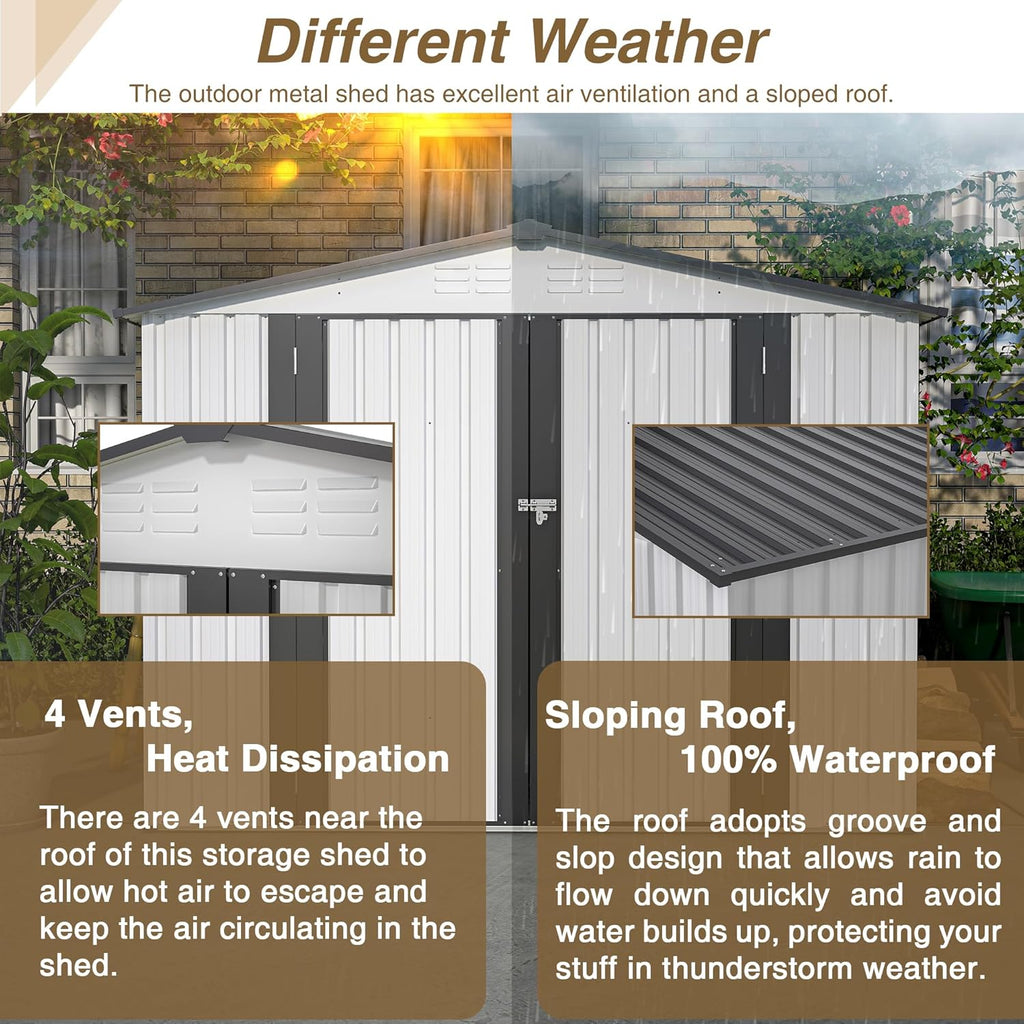8x6 FT Outdoor Metal Storage Shed with Lockable Door & Floor Frame, Heavy-Duty Garden Tool Shed, Weatherproof Steel Utility Shed for Backyard, Patio, or Lawn Organization