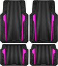 CAR PASS Heavy Duty Rubber Car Mats Metallic, Aluminum Film All Weather Floor Mats Waterproof Universal Trim to Fit for SUV Sedan Van 4 Piece Anodized Deep Dish Two-Tone Sporty Black Hot Pink Chrome