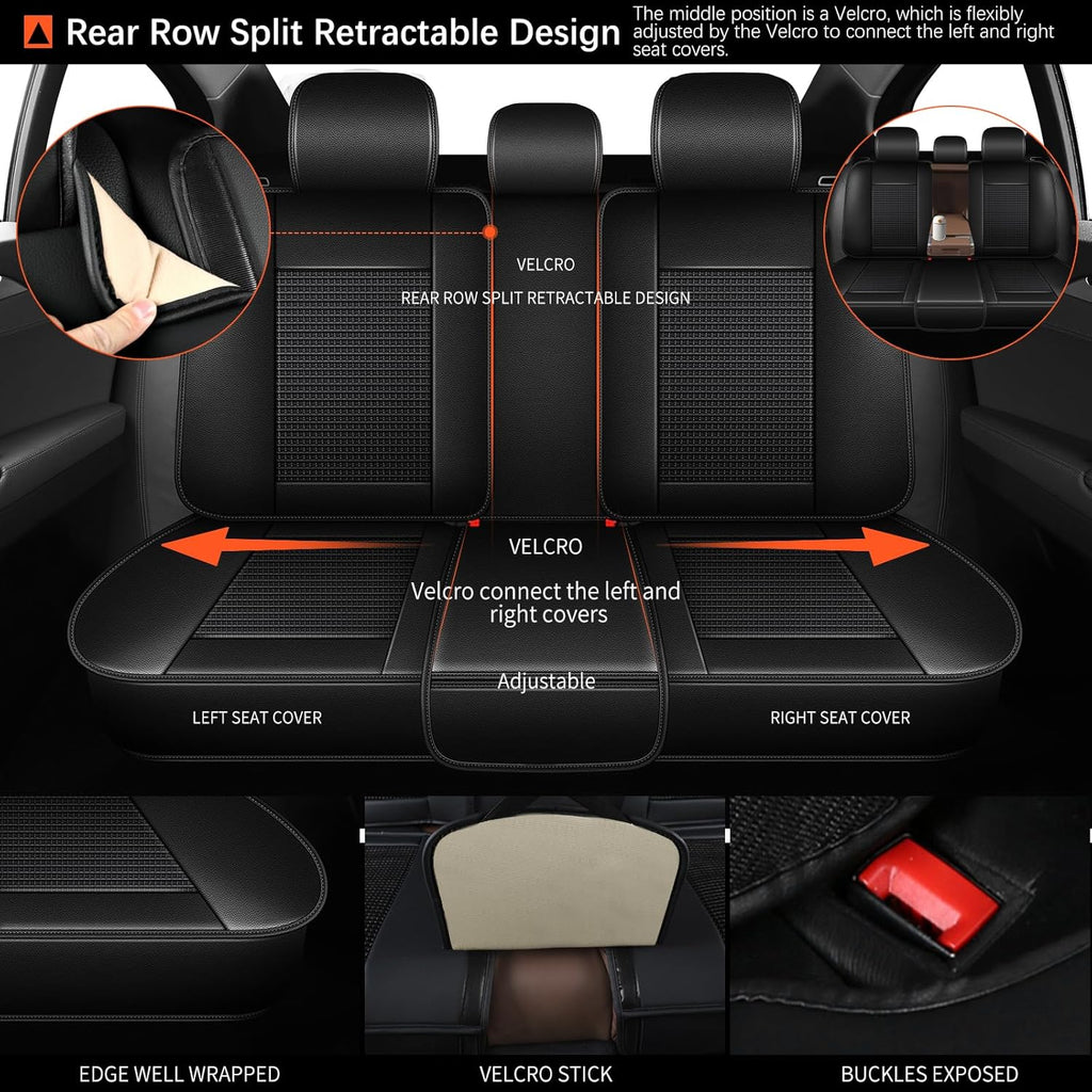 Seat Covers for Toyota Camry 2012-2023 2024 Full Set 5 Seats - Leather Ice Silk Car Seat Covers Protector Breathable (Black)