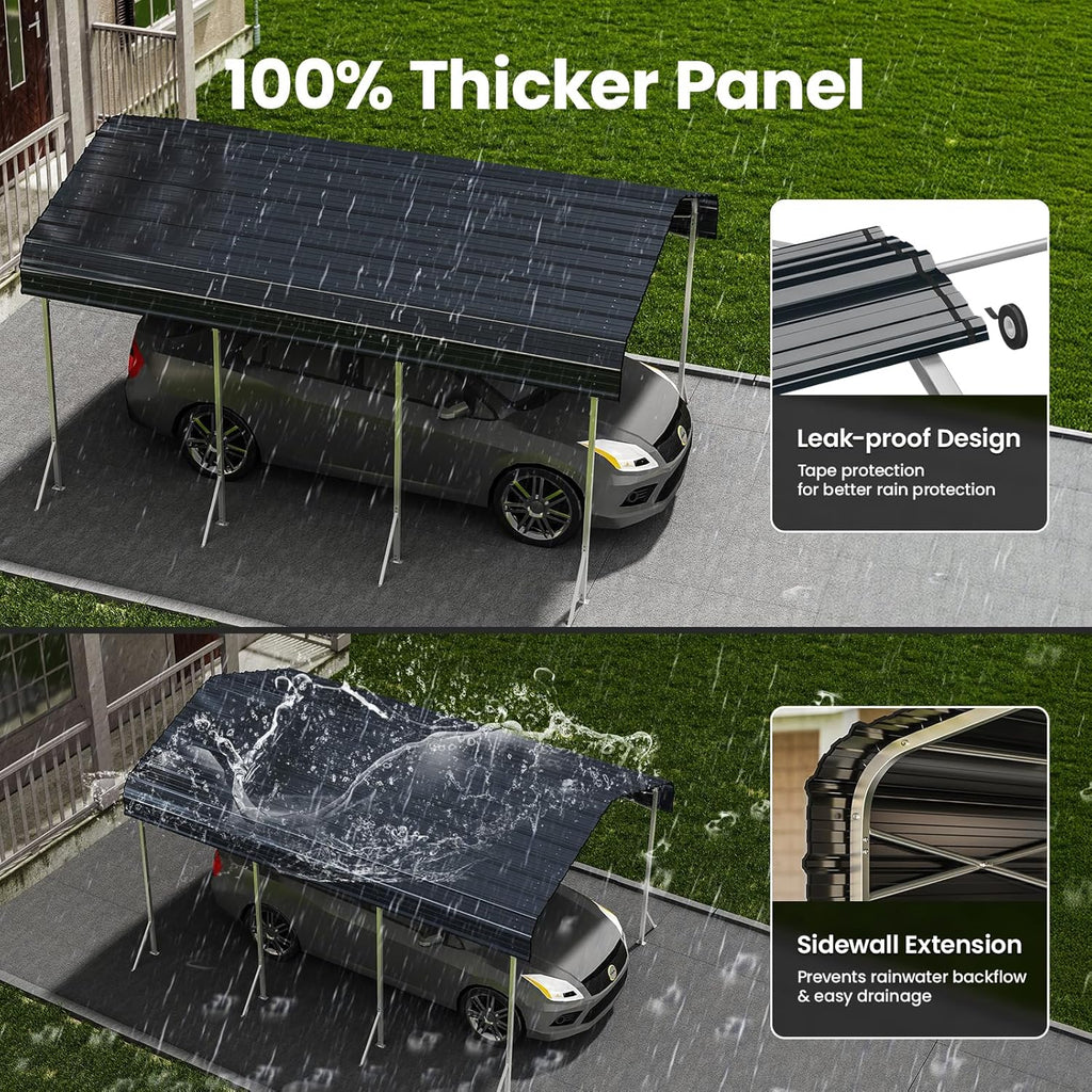 10x15ft Heavy Duty Metal Carport – Outdoor Galvanized Garage, Sturdy Structure, All-Weather Protection, Easy Assembly for Cars, Trucks, Boats, Tractors, and Outdoor Storage (Grey, 10x15FT)