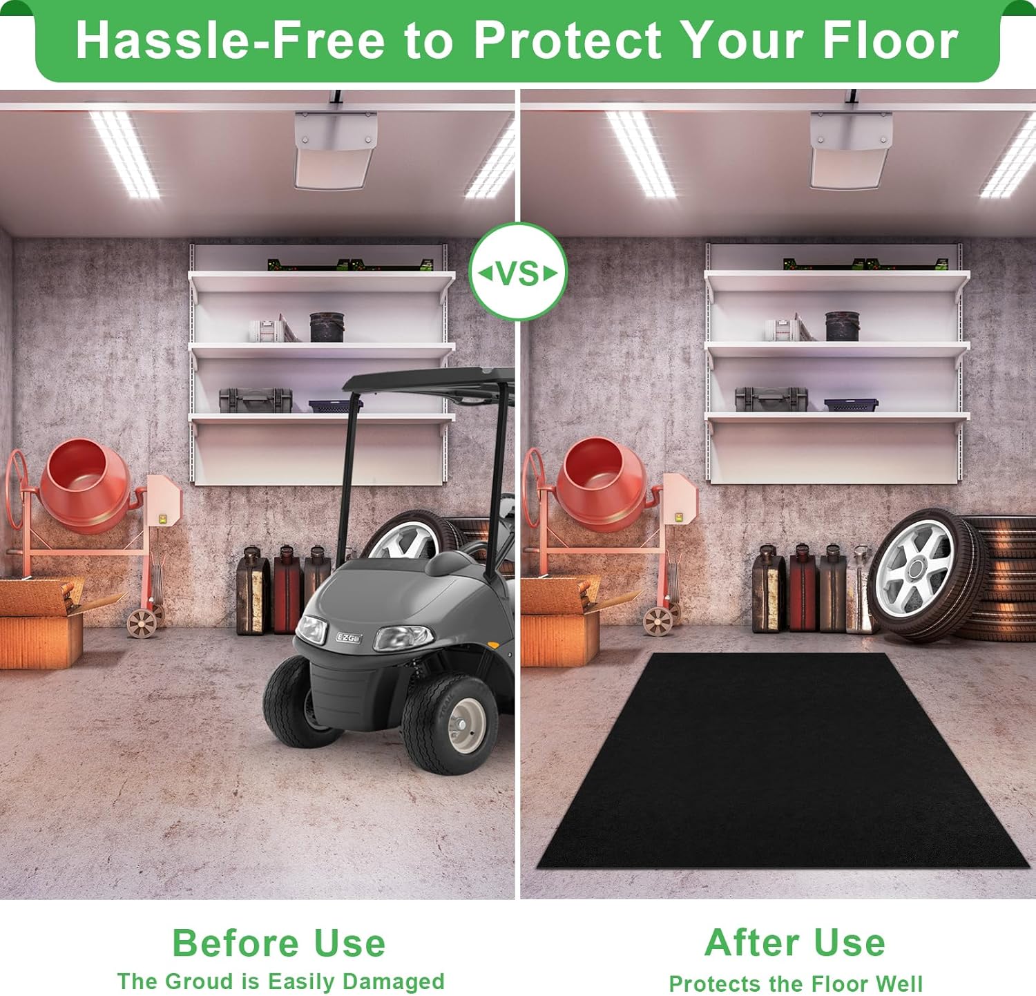 Golf Cart Parking Mat 9.84 ft. x 4.92 ft, 3.0MM Thickened Oil Absorbent Universal Garage Repair Floor Mat for EZGO, Club Car, Yamaha, Motorcycles, Mower, ATV, UTV - Anti Slip Mechanic Pad Cut to Size