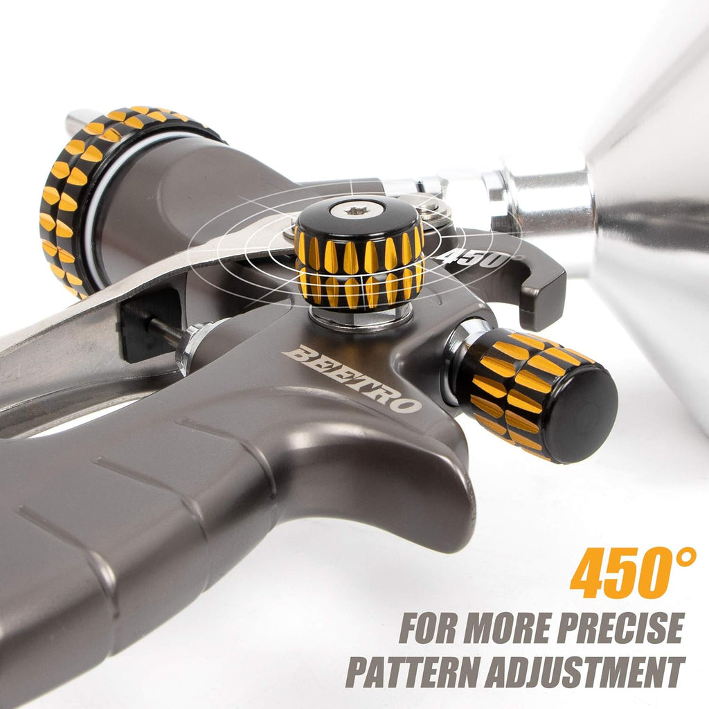 BEETRO HVLP Air Spray Gun, 1000ml Capacity 14.3CFM 29-32psi 1.4mm/1.8mm Nozzles Stainless Steel with Type 2 Adapter Air Control Valve and Filter Professional Gravity Feed Sprayer Automotive