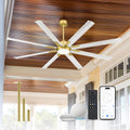 72 Inch White & Gold Ceiling Fan,Smart Ceiling Fan with Voice Control,Large Ceiling Fan With 8 Aluminium Metal Blades,CF04BGW-72