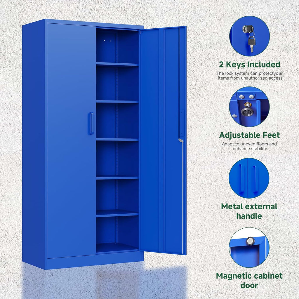 Letaya Metal Garage Storage Cabinets with Lock Door and Adjustable Shelves, Steel Tool Cabinets for Home,Office,Warehouse Organisieren (Blue)