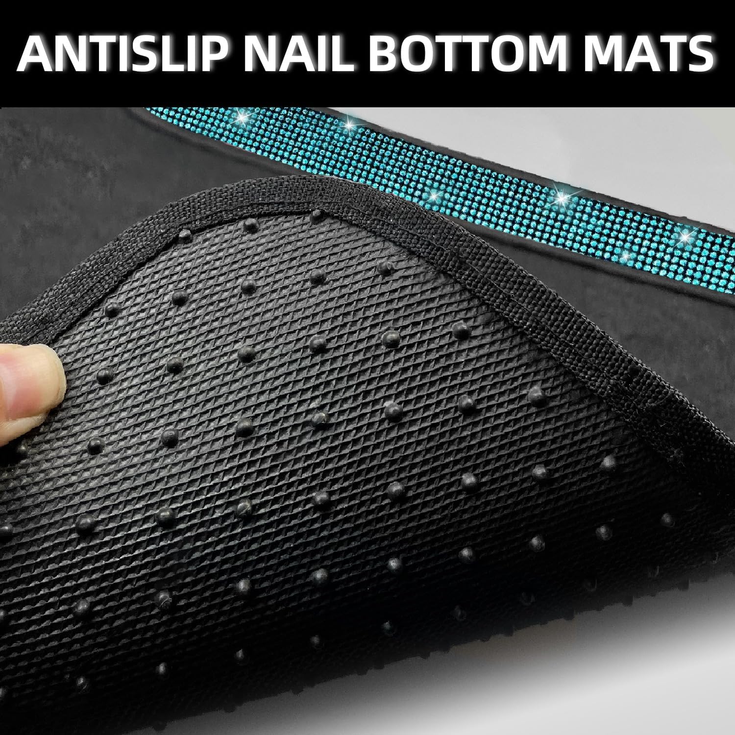 NBTEPEM Aquamrine Bling Car Floor Mats Full Set, Universal Fit Most Cars,SUV, Trucks, 4 pcs Sparkle Glitter Diamond Carpet for Women Girls with Anti-Slip Pad (Aquamrine Diamond)