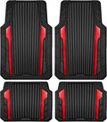 CAR PASS Heavy Duty Rubber Car Mats Metallic, Aluminum Film All Weather Floor Mats Waterproof Universal Trim to Fit Automotive SUV Sedan Van 4 Piece Anodized Deep Dish Two-Tone Sporty Black Red Chrome