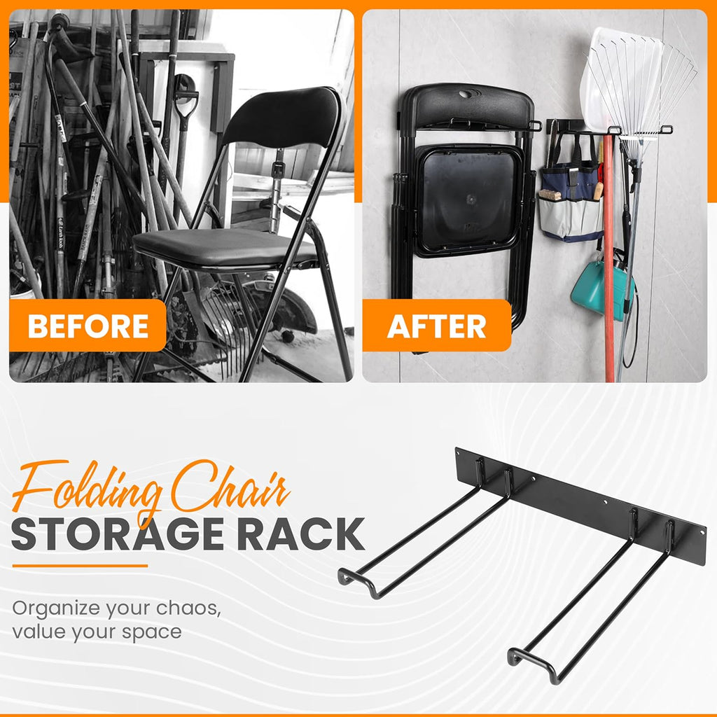 Heavy Duty Folding Chair & Tool Rack – Wall Mount Organizer for Garage, Garden, Beach & Camping – 2 Pack, 250 lbs Capacity Each