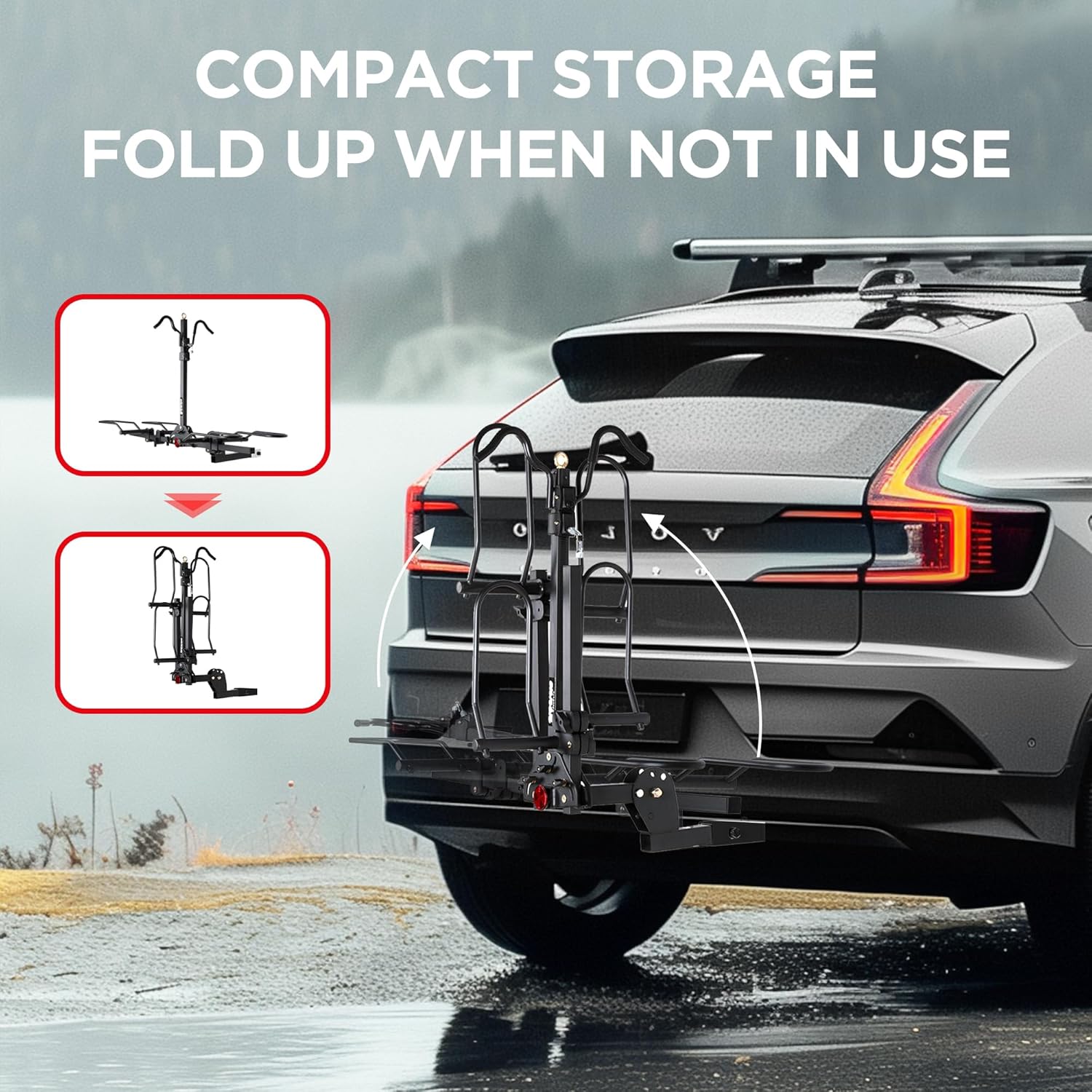 Young 200 lbs. Capacity Hitch Mounted 2-Bike Rack with Lock for Standard, Mountain, Fat Tire Bikes, fit Car, SUV, Van, RV, Trailer, Truck，Fits up to 5" Fat Tire Width and 50" Wheelbase，for 2" Receiver