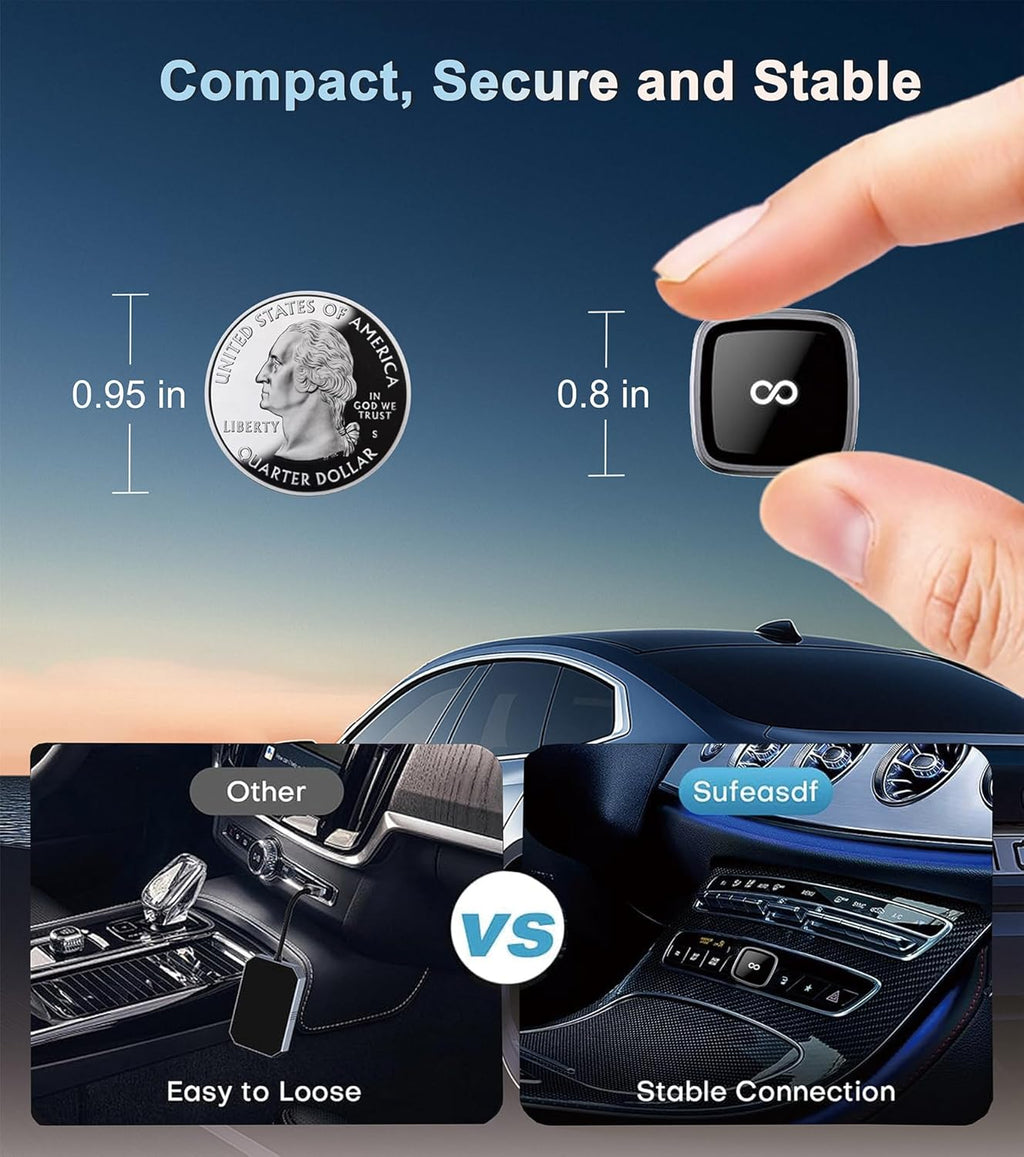 CarPlay Wireless Adapter, Compatible with CarPlay+Android Auto, Mini Stable Wireless CarPlay Adapter, Compatible with Apple iOS 10+ and Vehicles Produced After 2016 with Wired CarPlay.