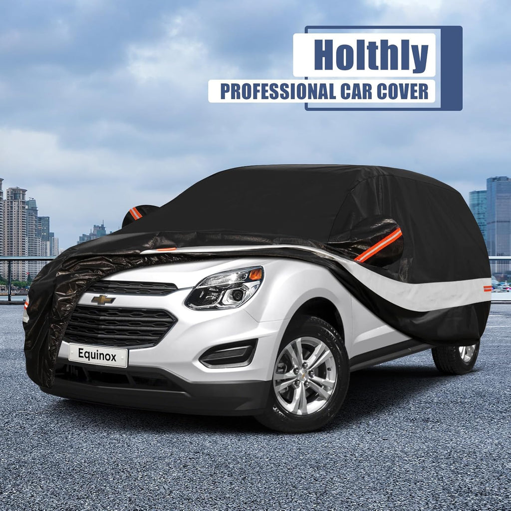 10 Layers SUV Car Cover Custom Fit for Chevrolet Chevy Equinox (2005-2024) Waterproof All Weather for Automobiles, Outdoor Full Cover Sun UV Rain Protection with Cotton.Black