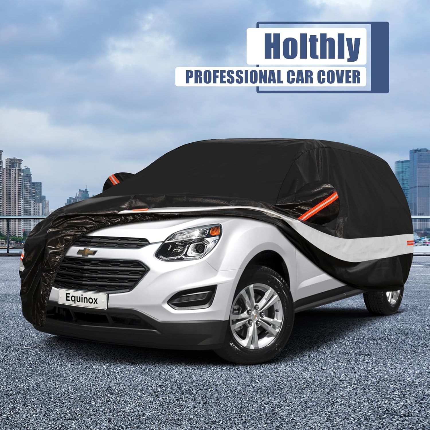 10 Layers SUV Car Cover Custom Fit for Chevrolet Chevy Equinox (2005-2024) Waterproof All Weather for Automobiles, Outdoor Full Cover Sun UV Rain Protection with Cotton.Black