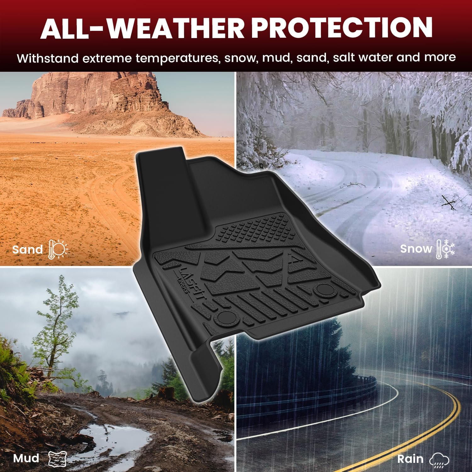 LASFIT Floor Mats for Toyota Tundra 2022-2025 Double Cab, Custom Fit All Weather Protection TPE Easy Clean Odorless Anti-Slip Floor Liners for Tundra 2022 2023 2024 2025 Front & Rear 2 Row Car Mats