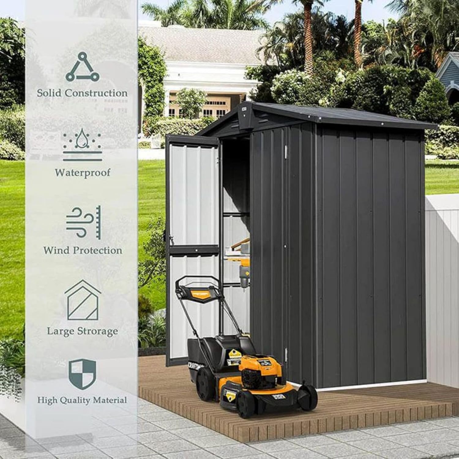 Domi Outdoor Storage Shed 5'x3, Metal Waterproof Tool Shed Utility Storage House with Double Lockable Doors & Air Vent for Garden Backyard Patio Lawn