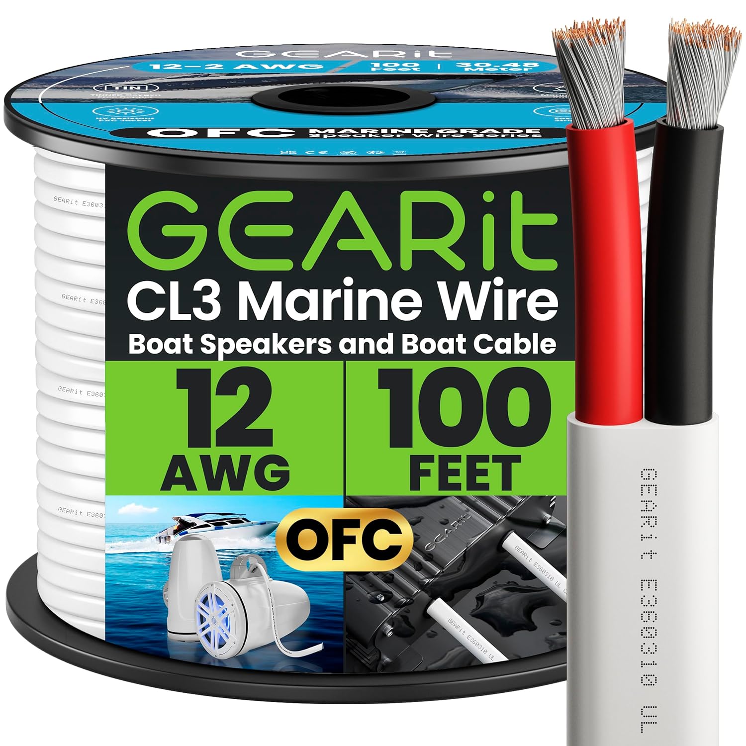GEARit Speaker Wire 12 Gauge (100ft), Red/Black Speaker Cable 12AWG, Duplex 2-Conductor, Speaker Wires for Boat, RV, Camper, Trailer, Automotive, in-Wall and Outdoor Use