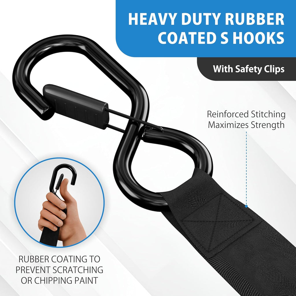 HandT USA Based Retractable Ratchet Straps (2PK) 1in x 6ft - 1,500lb Break Strength, Heavy Duty Automatic Ratchet Straps Self Retractable Tie Down, Push Button Retracting Truck Trailer Cargo | Black