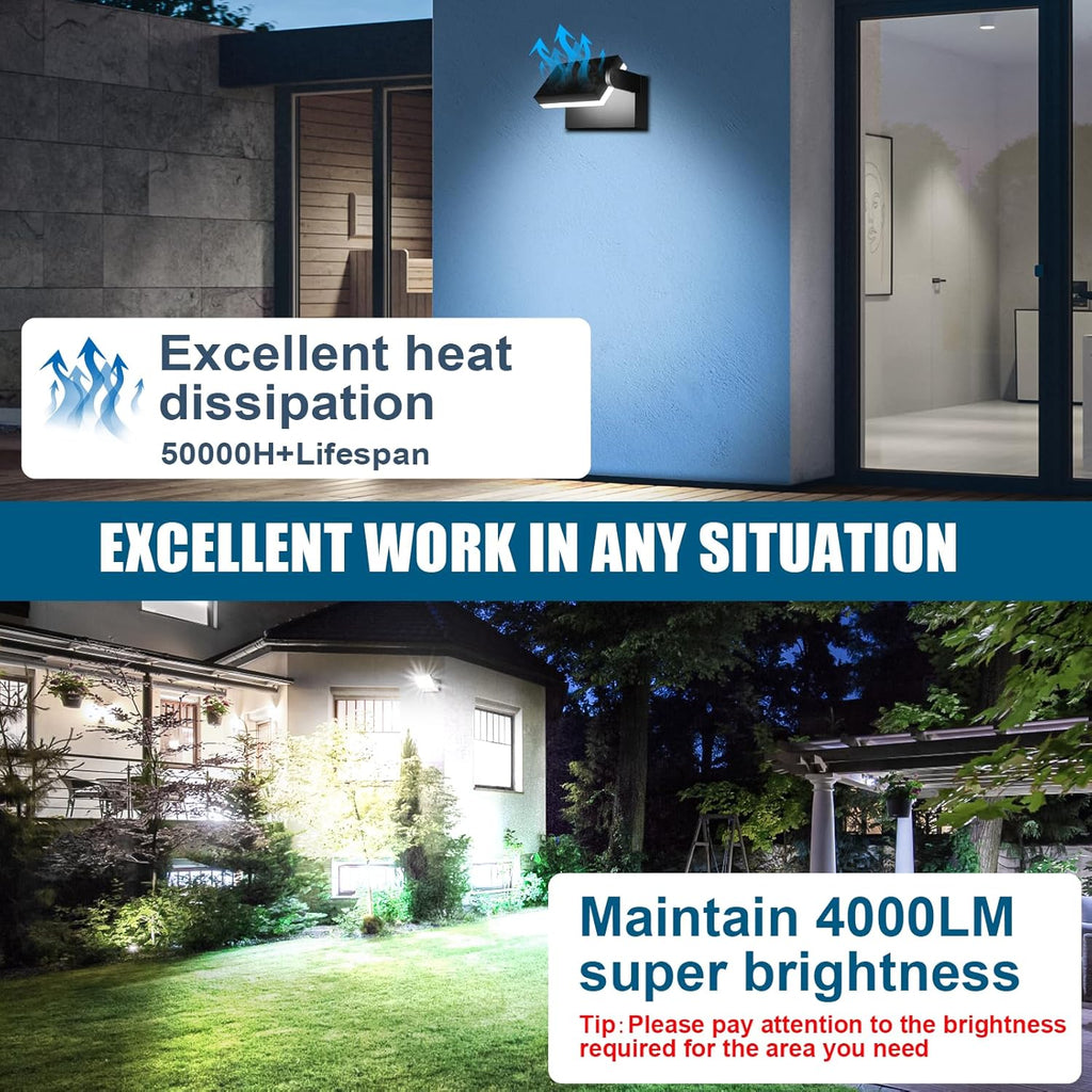 40W LED Outdoor Wall Light, 5000K Daylight Waterproof Floodlights, 360 ° Adjustable Wallpack Lighting Modern Security Commercial Exterior Wall Mount Fixture for Yard Hardwired Super Bright