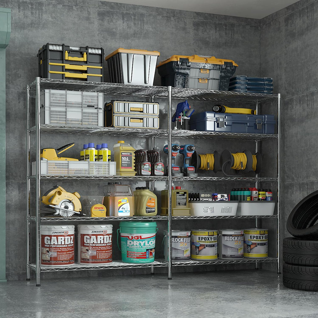 VINGLI 70" W Storage Shelves 1600LBS Heavy Duty Metal Shelving, Upgraded 5 Tier Garage Shelving Unit, Adjustable Wire Shelf for Storage Rack Commercial Pantry Shelf Organizer, 69.8"W × 15.8"D × 71"H