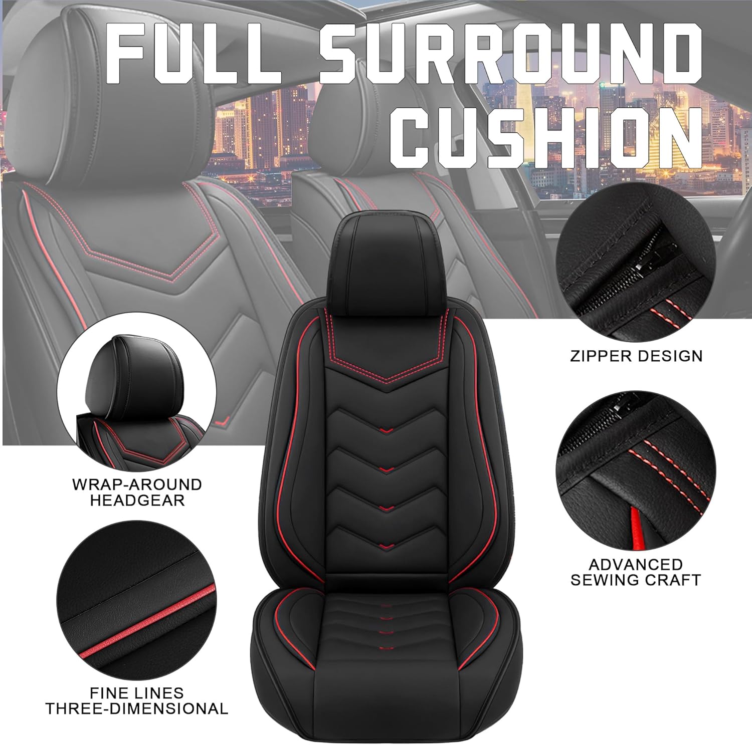 Car Seat Covers for Chrysler Pacifica 2004-2025, Stylish Sport Seat Cover, Premium Nappa Leather Car Seat Cover. Automobile Seat Covers Sets.(Standard 2 Seats/Black)