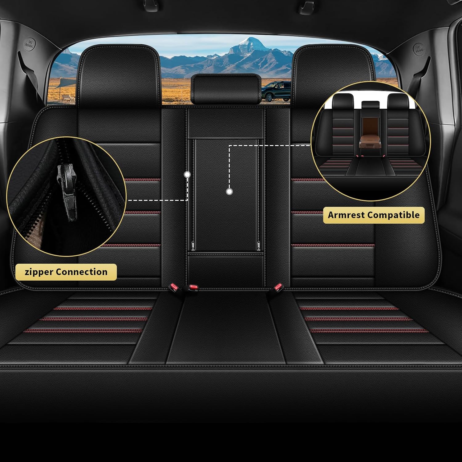 AOMSAZTO Ford Ranger Seat Covers: Full Set Custom Fit 2019 2020 2021 2022 2023 2024 2025 Ford Ranger Breathable Waterproof Leather Seat Protector(5 Seats, Redline)