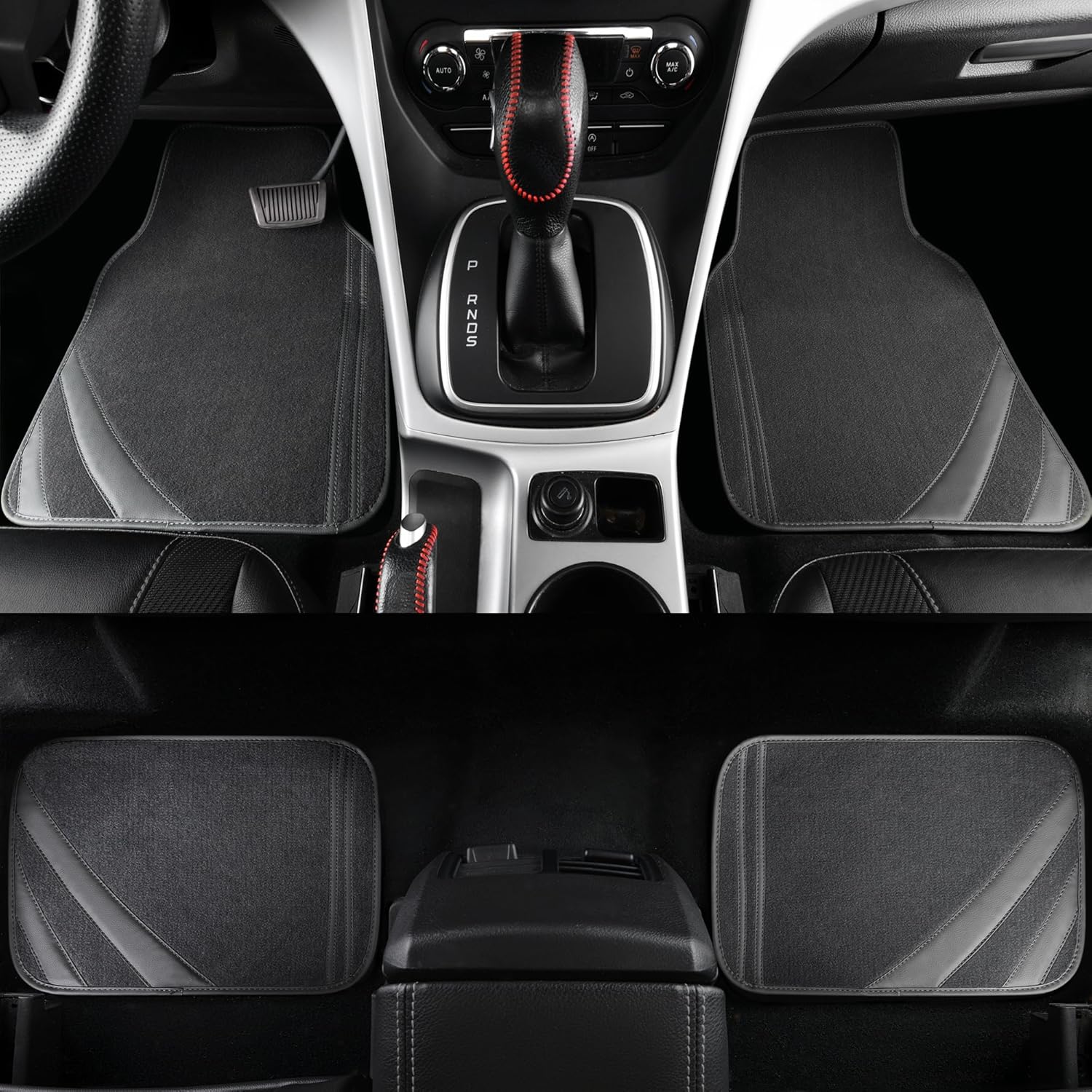 CAR PASS Car Floor Mats, Edge Leather Waterproof Car Mats with Double Stitch Line and Anti-Slip Backing Design, Fit 95% Automotive,SUVS,Sedan,Vans (Pure Gray)