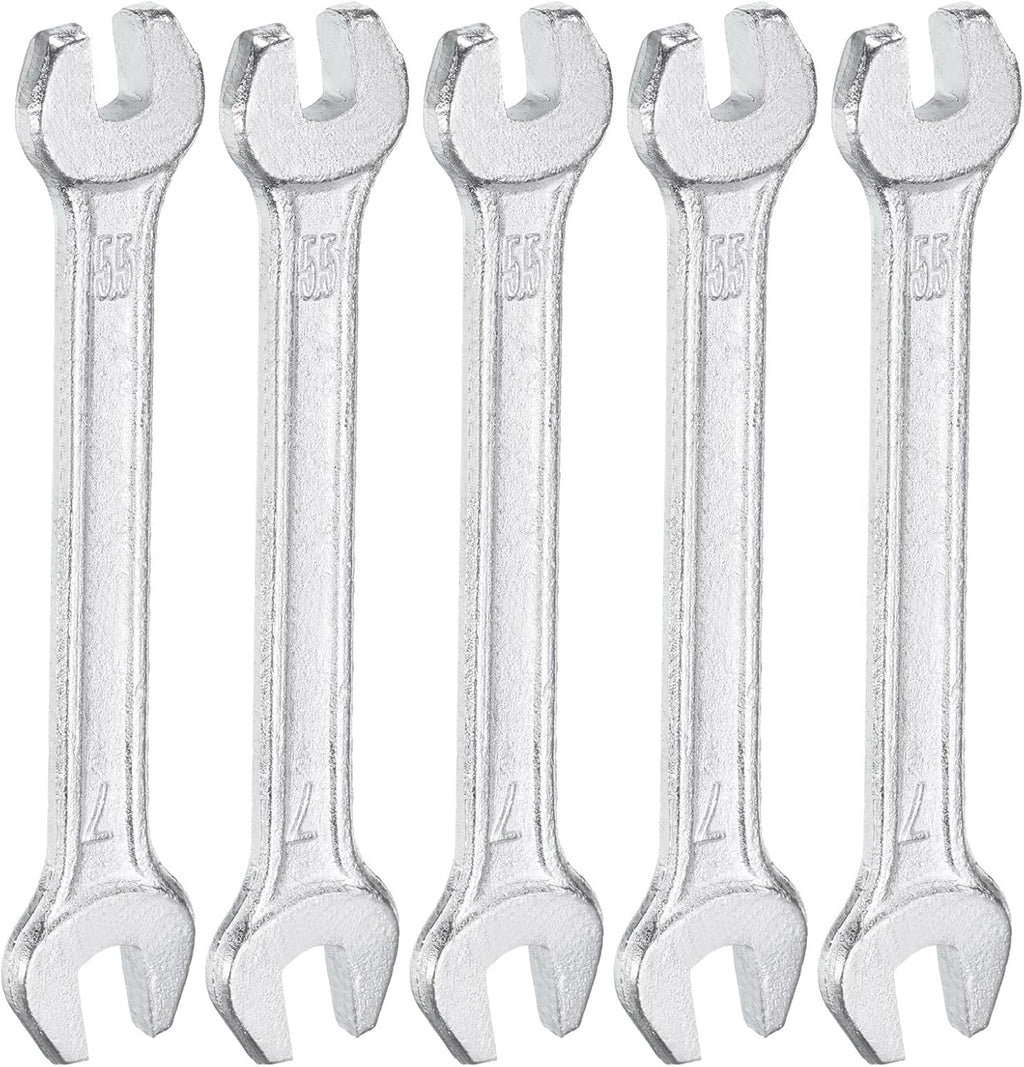HARFINGTON 5pcs Double Open End Wrench 5.5mm x 7mm Metric 15 Degree Offset Angle Small Flat Head Wrench Galvanizing Open Ended Spanner for Automotive Repair Furniture Assembly