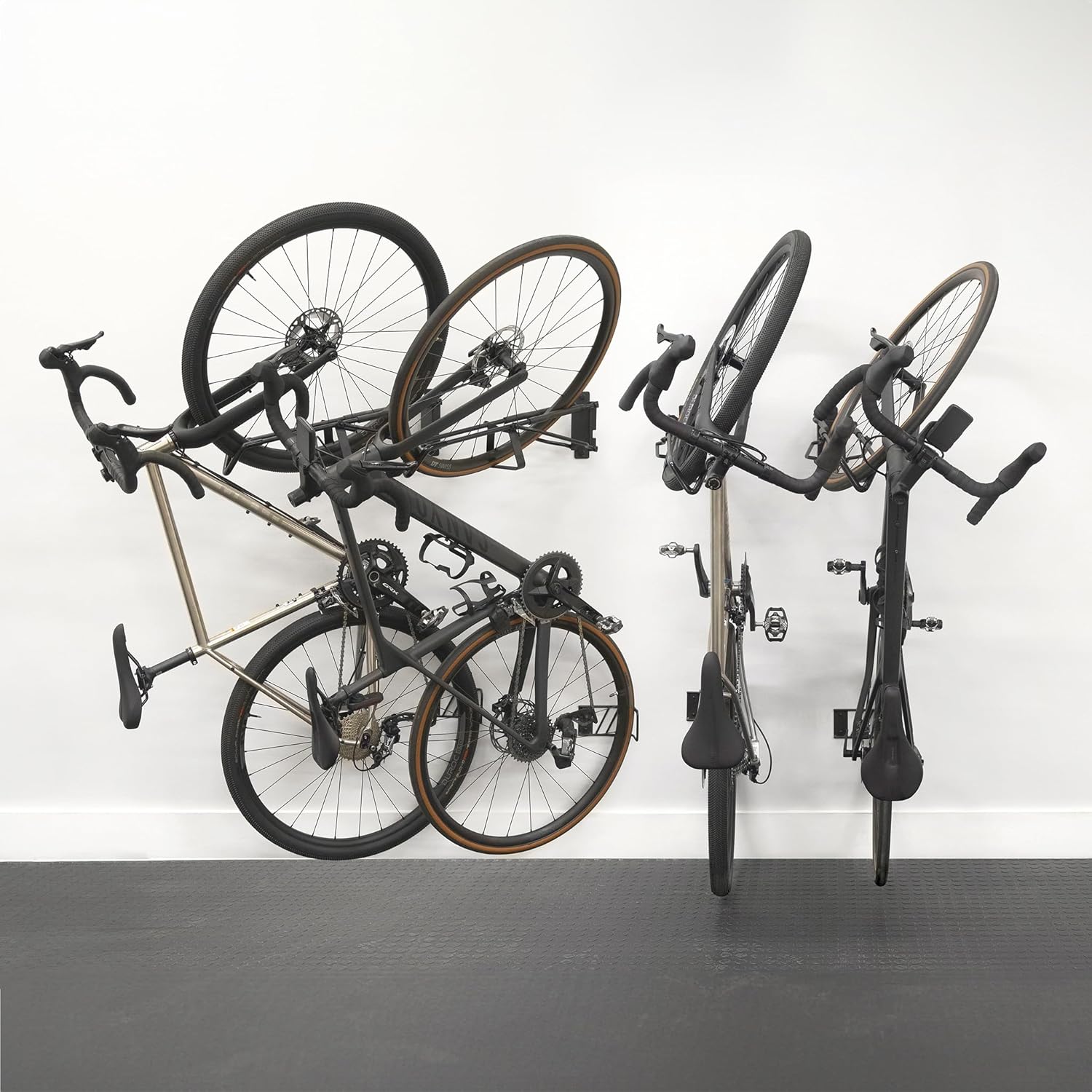 StoreYourBoard SwivelStow Road & Gravel Bike Storage Rack 4 Pack – Heavy Duty Bike Hanger, No-Lift Bike Wall Mount for Garage Bike Storage, Holds 70 lbs, Patent-Pending