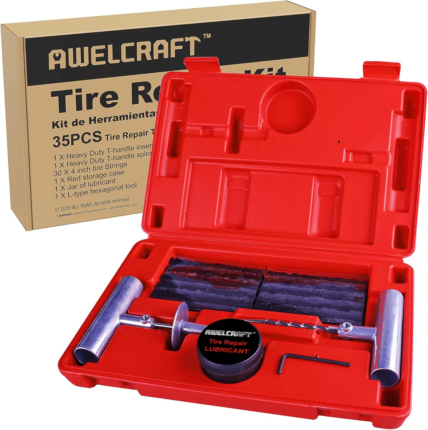 35-Piece Universal Heavy Duty Tire Plug Kit to Fix Punctures and Plug Flats, Ideal for Cars, Trucks, Motorcycles, ATV, with Storage case