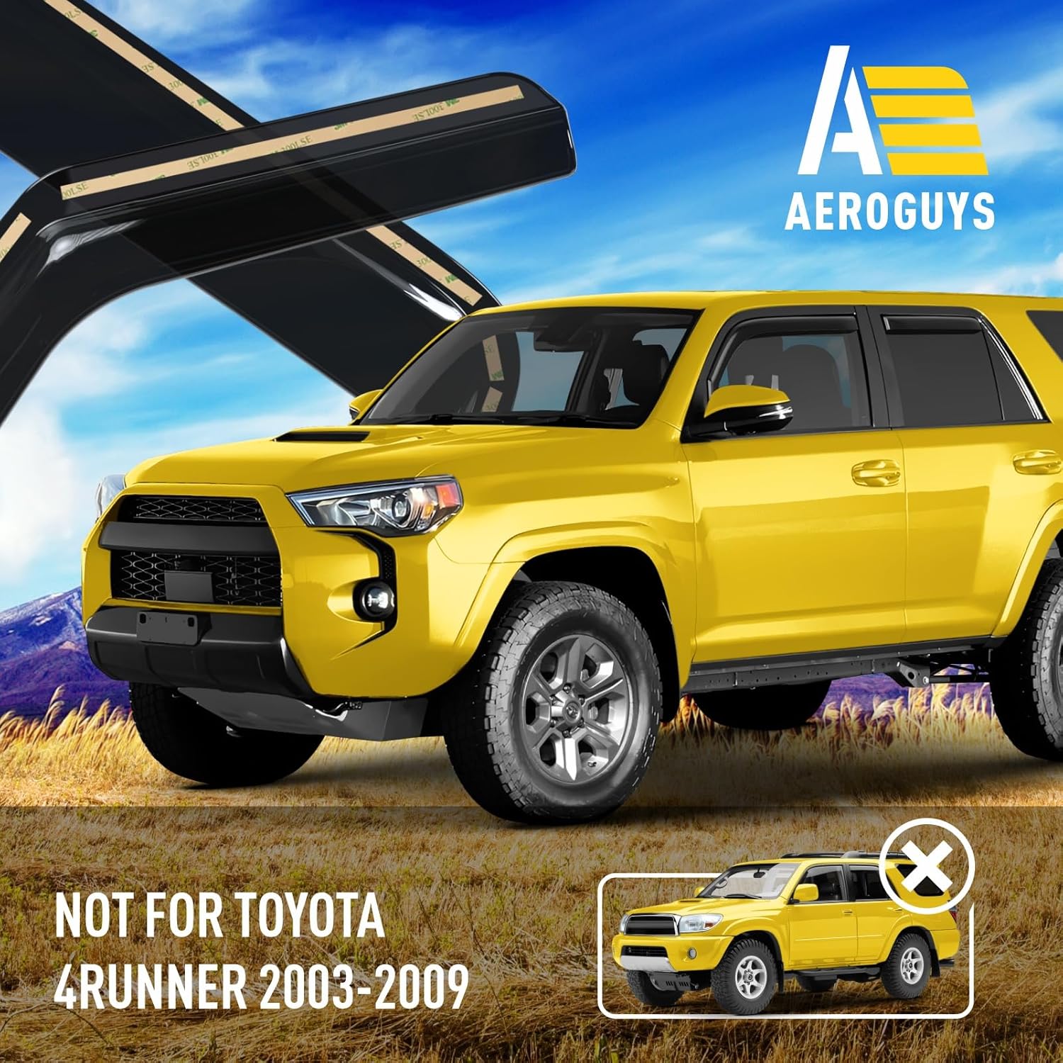 Extra Durable Window Deflectors Tape-On Window Visors Rain Guards Fit for Toyota 4Runner 2010-2024, Sun Visors, Wind Vent for Shades, Exterior Car Accessories - 4pcs. AG0112