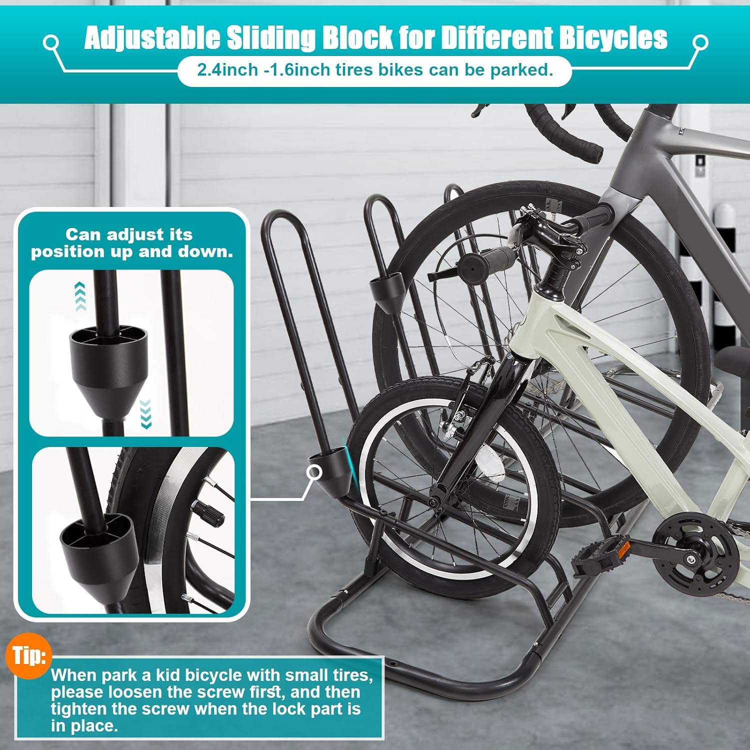 Floor Bike Rack for 4 Bikes, Bike Stand Anti-Collision Protects Disc Brake & Derailleur, Bicycle Holder Road/Kids/MTB Bicycles, Fits 12"-29" Tires, for Indoor Outdoor Garage