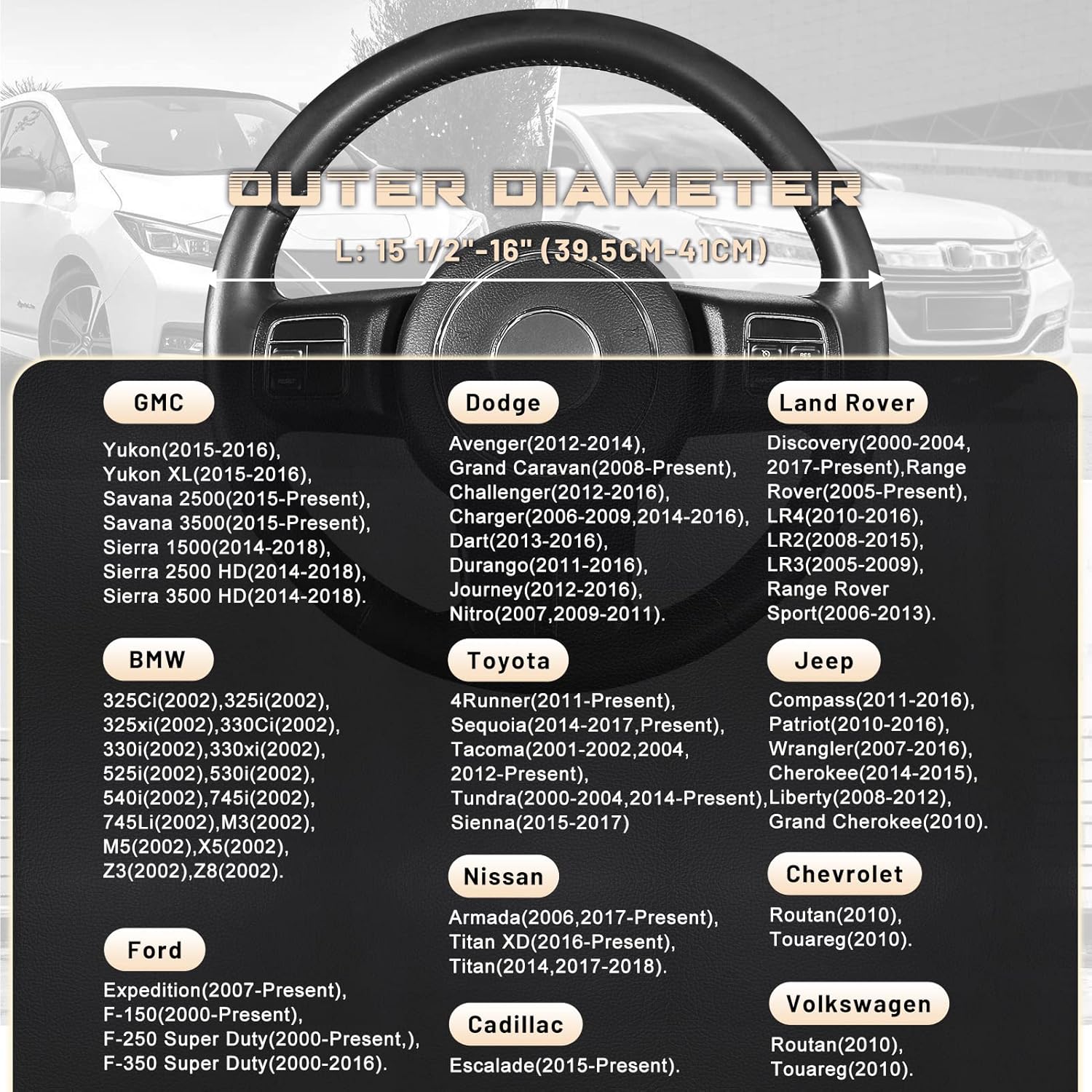 SEG Direct Car Steering Wheel Cover for F-150 Tundra Range Rover 15.5-16 inch, Black and Beige Microfiber Leather