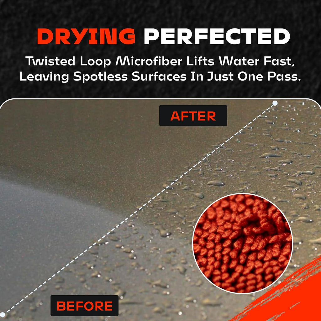 Redline XL Car Drying Towel - Ultra Premium 1300 GSM Microfiber Drying Towel - Max Absorption, Streak-Free Finish, Super Soft Twisted Loop Design - Dries Full Vehicle - Extra Large 2 x 3 ft