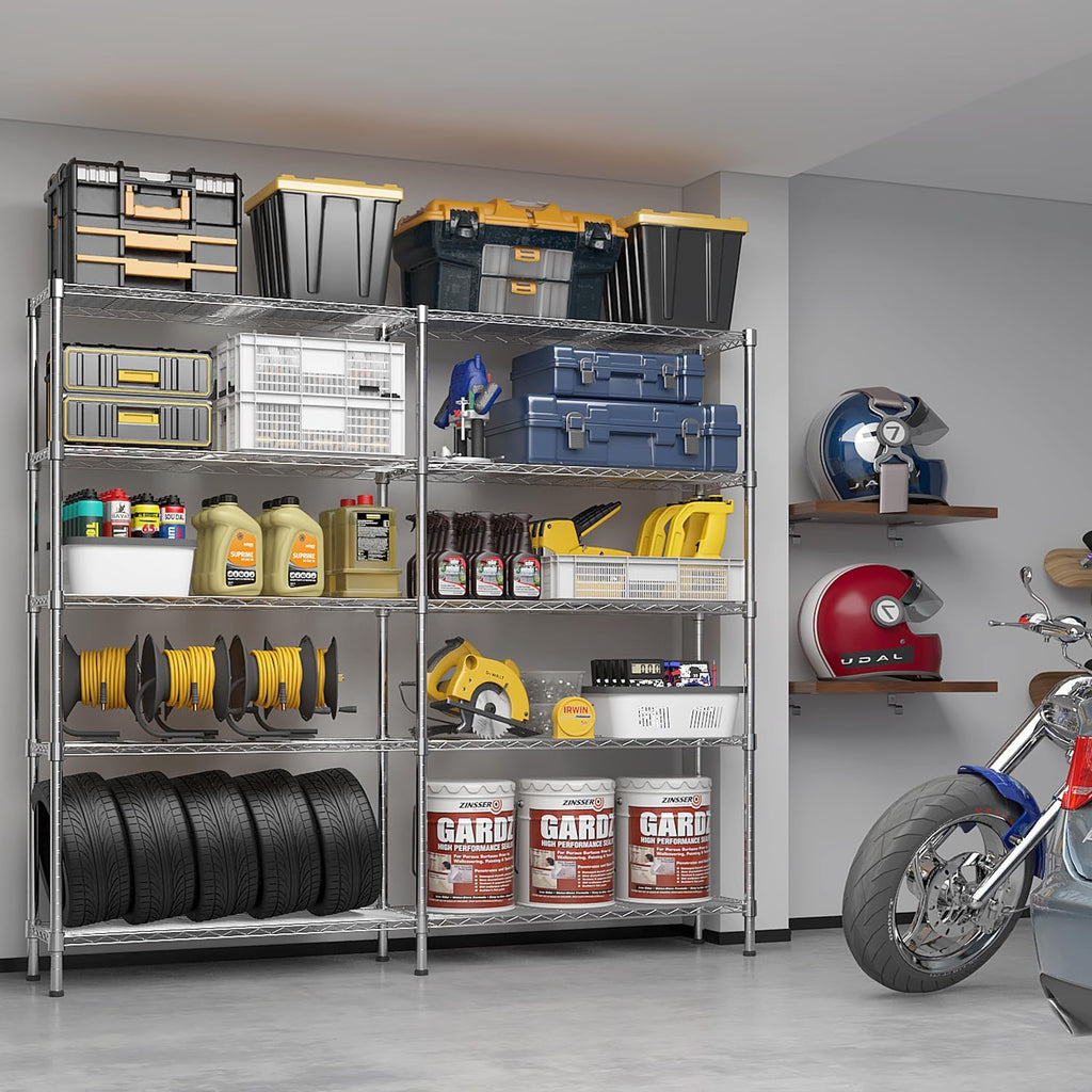 VINGLI 5 Tier Storage Shelves 1430LBS Heavy Duty Metal Shelving, Upgraded 58" W Garage Shelving Unit, Adjustable Wire Shelf for Storage Rack Commercial Pantry Shelf Organizer, 58" W × 13.8" D × 71" H