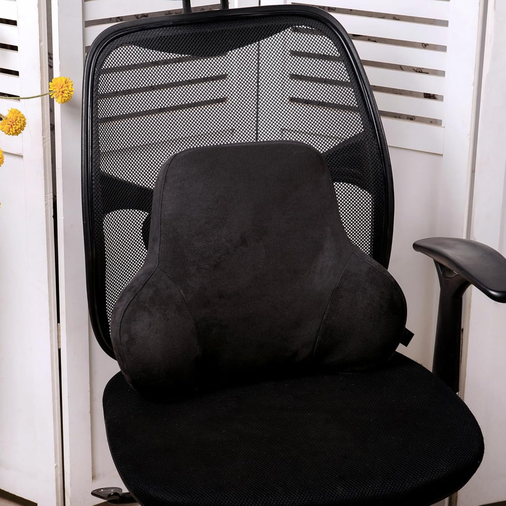 Soft Memory Foam Lumbar Support Pillow for Car Seat with Velvety Suede Cover – Comfortable Back Cushion for Drivers and Passengers