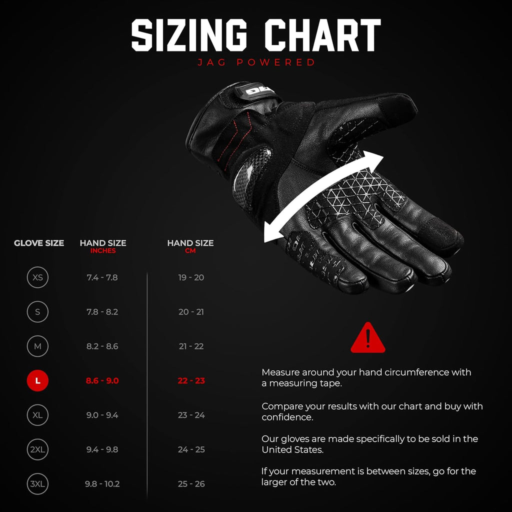 J.A.G. Leather Motorcycle Gloves for Men - Carbon Fiber Knuckle Protection, Motorbike Powersports, Dirt Bike, Touchscreen Gloves for Men and Women, Guantes para Moto.