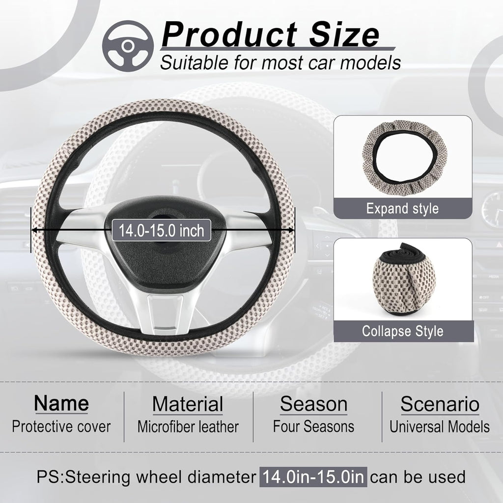 alpmosn Elastic Stretch Steering Wheel Cover, Breathable Microfiber Ice Silk, Anti-Slip, Odorless, Easy Carry, Universal Interior Accessories Steering Wheel Cover for Women & Men (Grey)