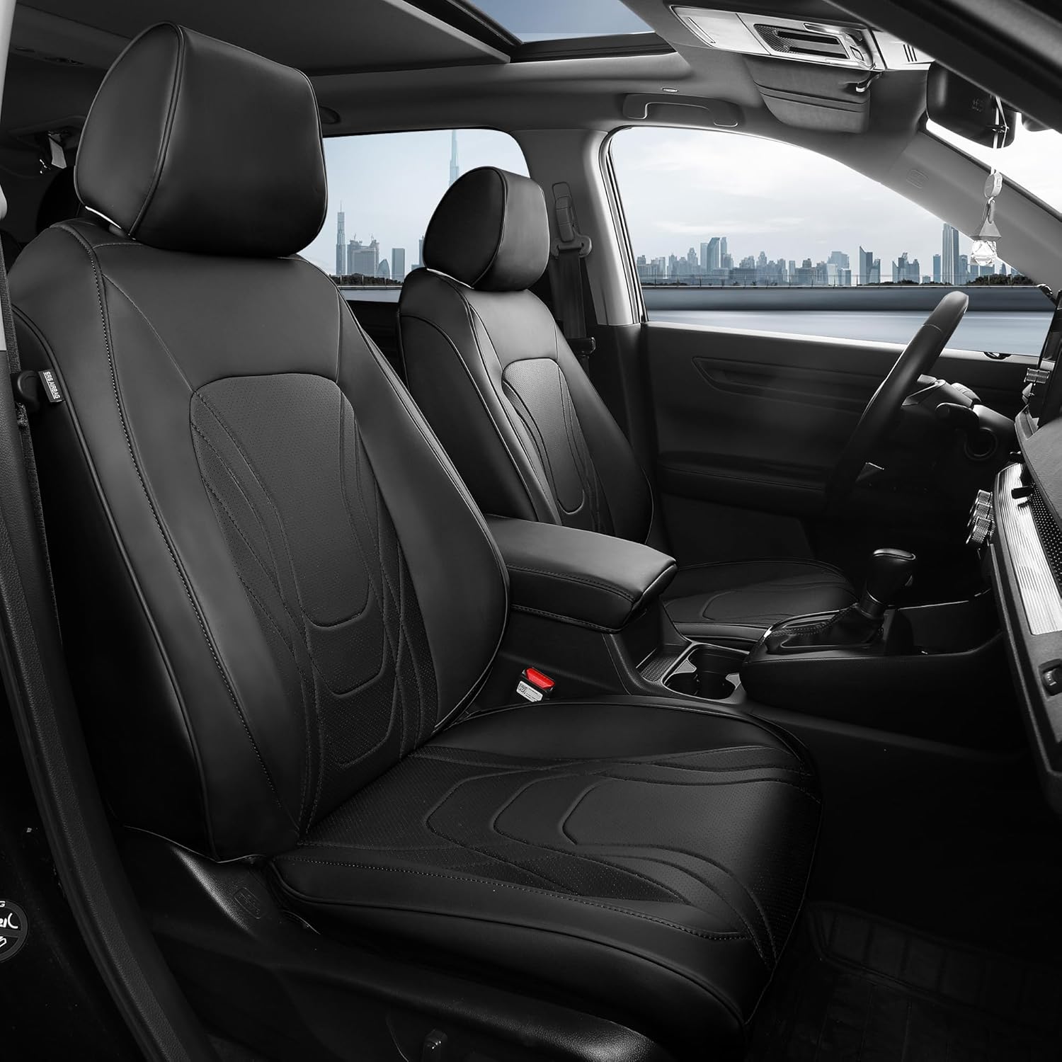FREESOO Seat Covers for Honda CRV, Custom Fit Seat Covers Full Set, CRV LX EX EX-L Sport Touring Special Edition Trailsport Hybrid & Gas 2023 2024 2025 2026, Luxury Leather Car Seat Cover, Black