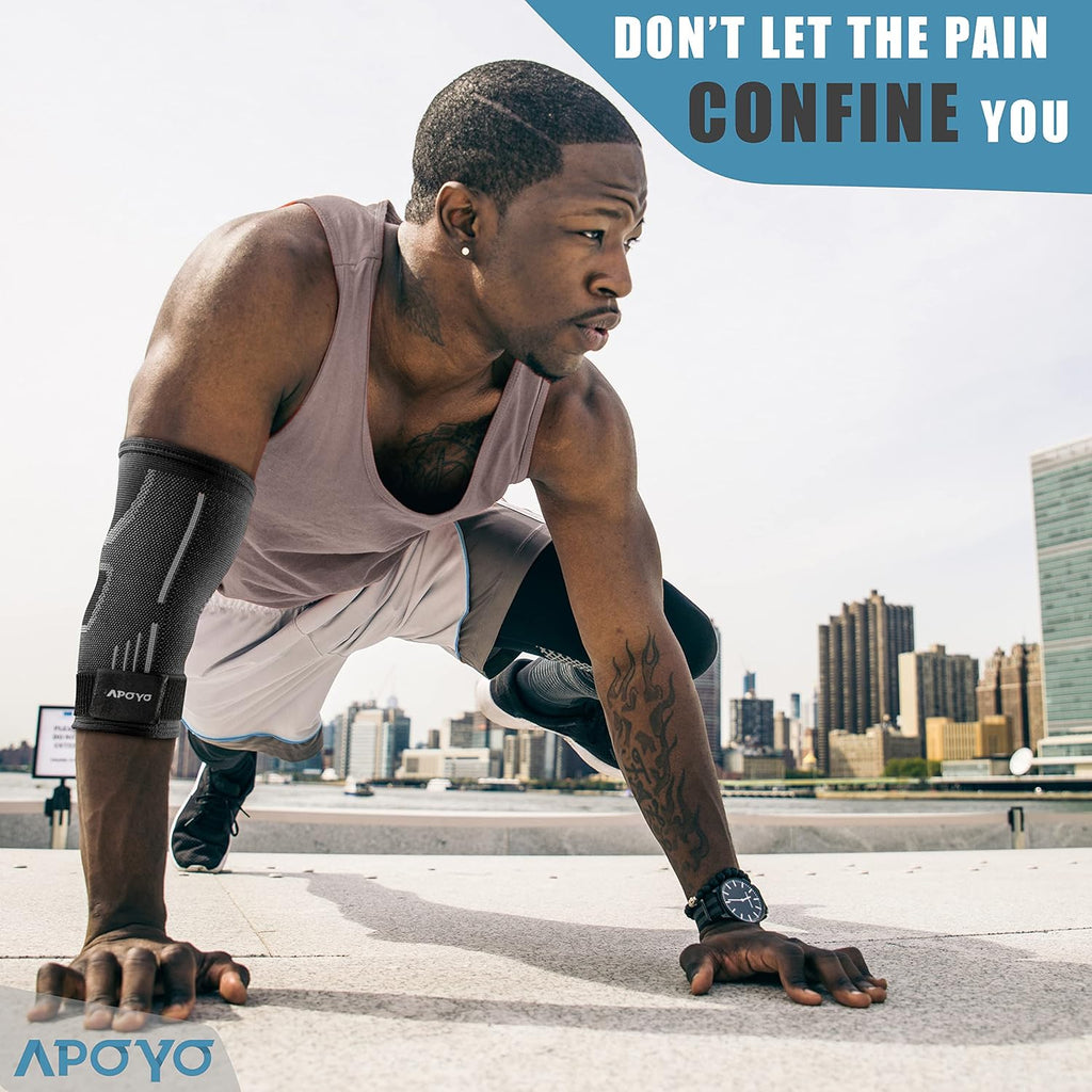 APOYO Elbow Brace for Tendonitis and Tennis Elbow, (Pair) Compression Sleeve for Arthritis, Workouts, Reduce Joint Pain During Fitness Activity (Medium)