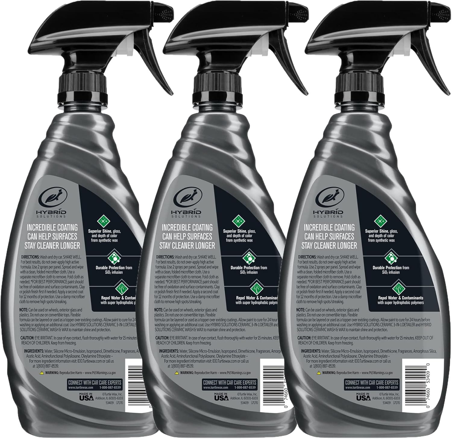 Turtle Wax 53883 Hybrid Solutions Ceramic Spray Coating, Incredible Shine and Protection for Car Paint, Extreme Water Beading, Safe for Cars, Trucks, Motorcycles, RV's and More, 16 oz. (Pack of 3)