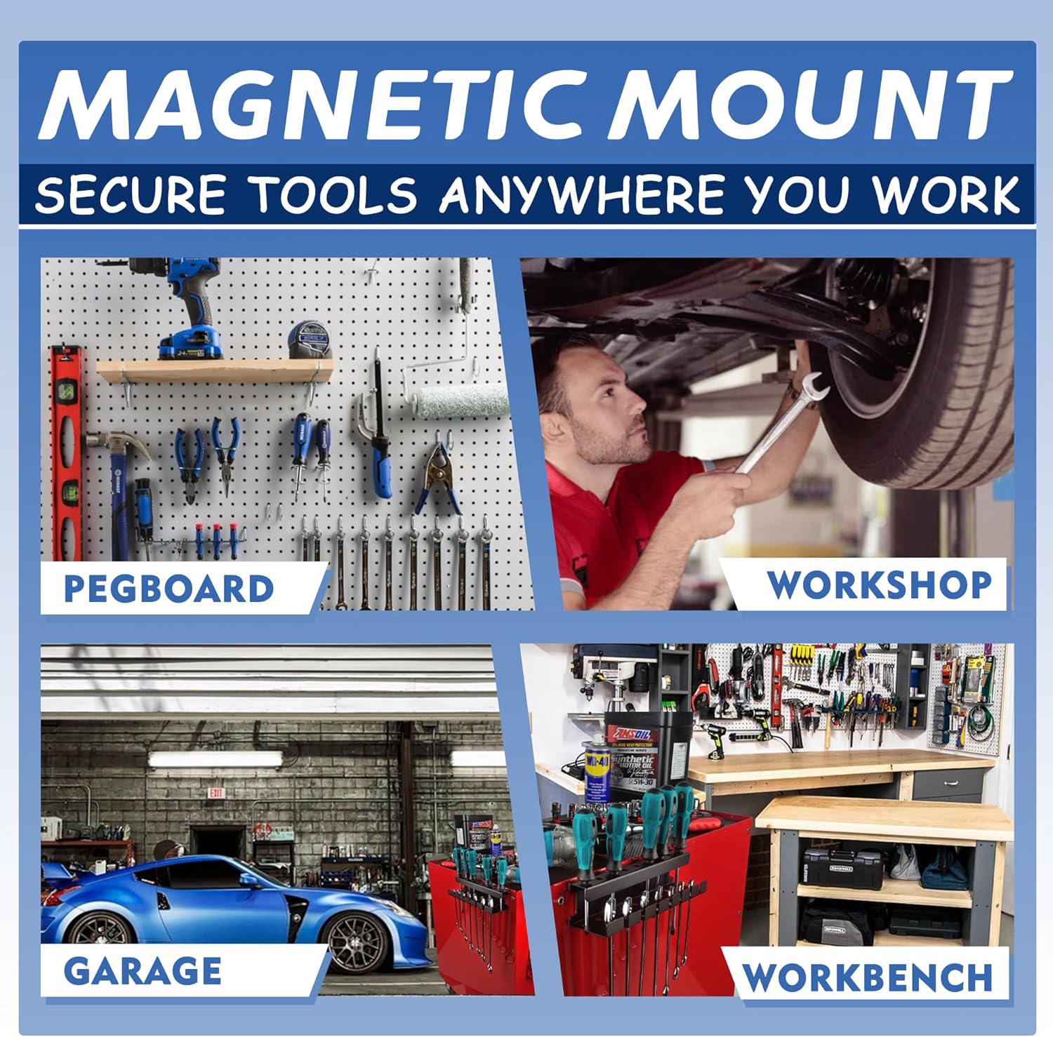 ULIBERMAGNET Magnetic Wrench Holder,Heavy Duty Magnetic Tool Holder,Wrench Screwdriver Shear Organizer Rack Magnetic Mount Tools Rack for Garage,Tool Cart,Pegboards,Workbench