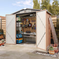 Aoxun 6'x4' Outdoor Storage Shed with Base Galvanized Steel Metal Garden Shed for Patio, Lawn & Garden(Brown, 6' x 4'W/Base)