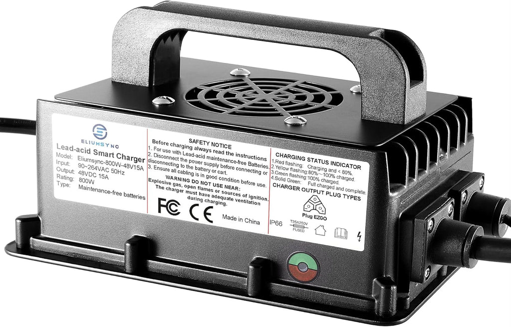 800W Lead Acid Battery Charger 48 Volt 15 AMP 3-Pin Triangular Plug EZGO RXV & TXT Golf Carts