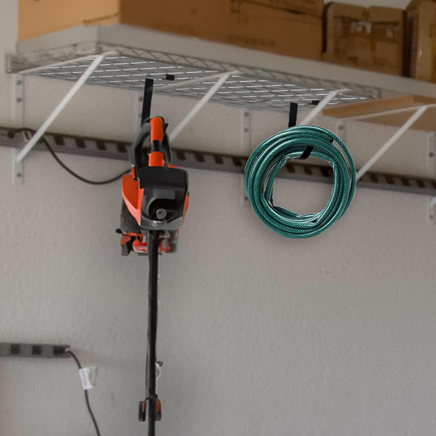 Bike Hooks for Garage Ceiling Mount Rack – Heavy Duty 4X8 Overhead Garage Storage Rack for Ceiling Hanging Bicycle Shelves, Add on Storage Flat Hooks Accessory and Wall Hanger (Flat Hook 8 Pack)